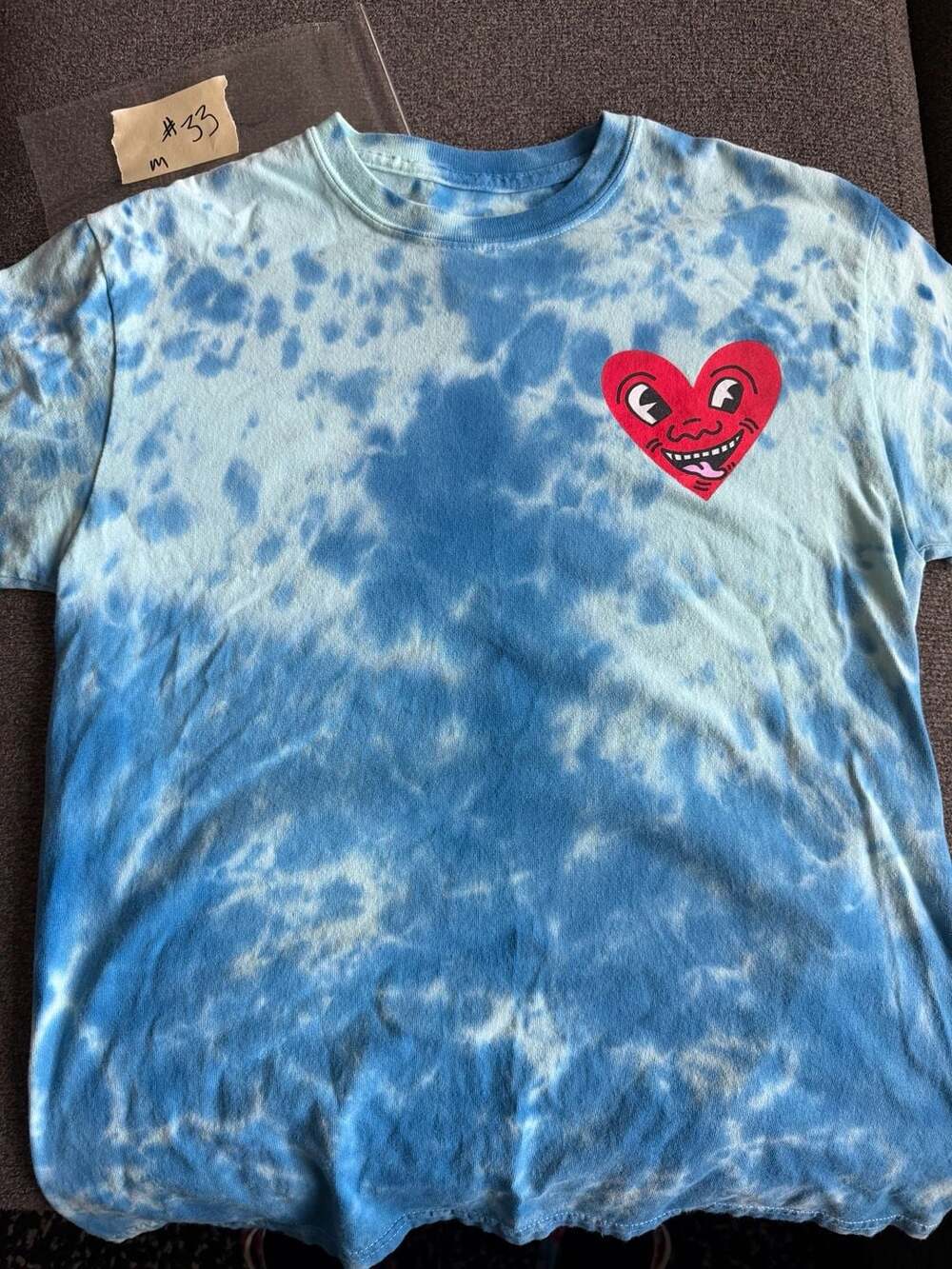 Keith Haring Ripple Blue Tie-Dye Heart Graphic T-Shirt